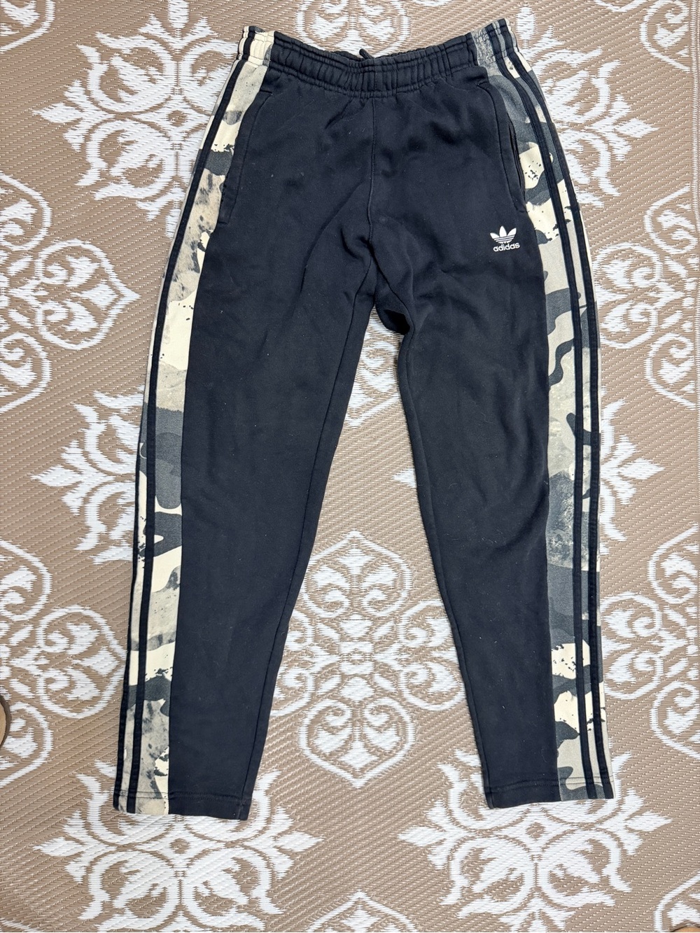 adidas Black Joggers with Gray Camo Side Panels